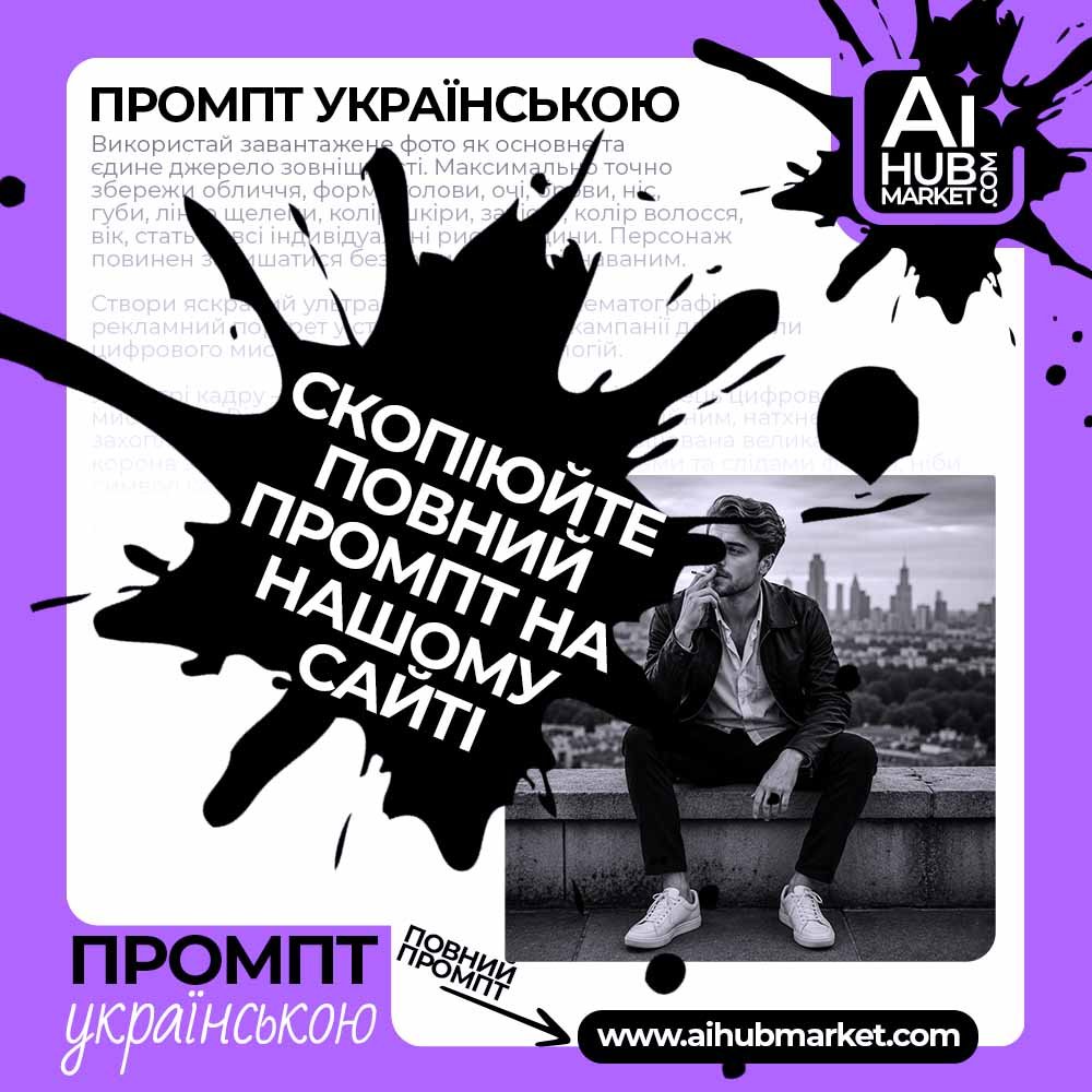 Промпт Задумливий портрет над мегаполісом