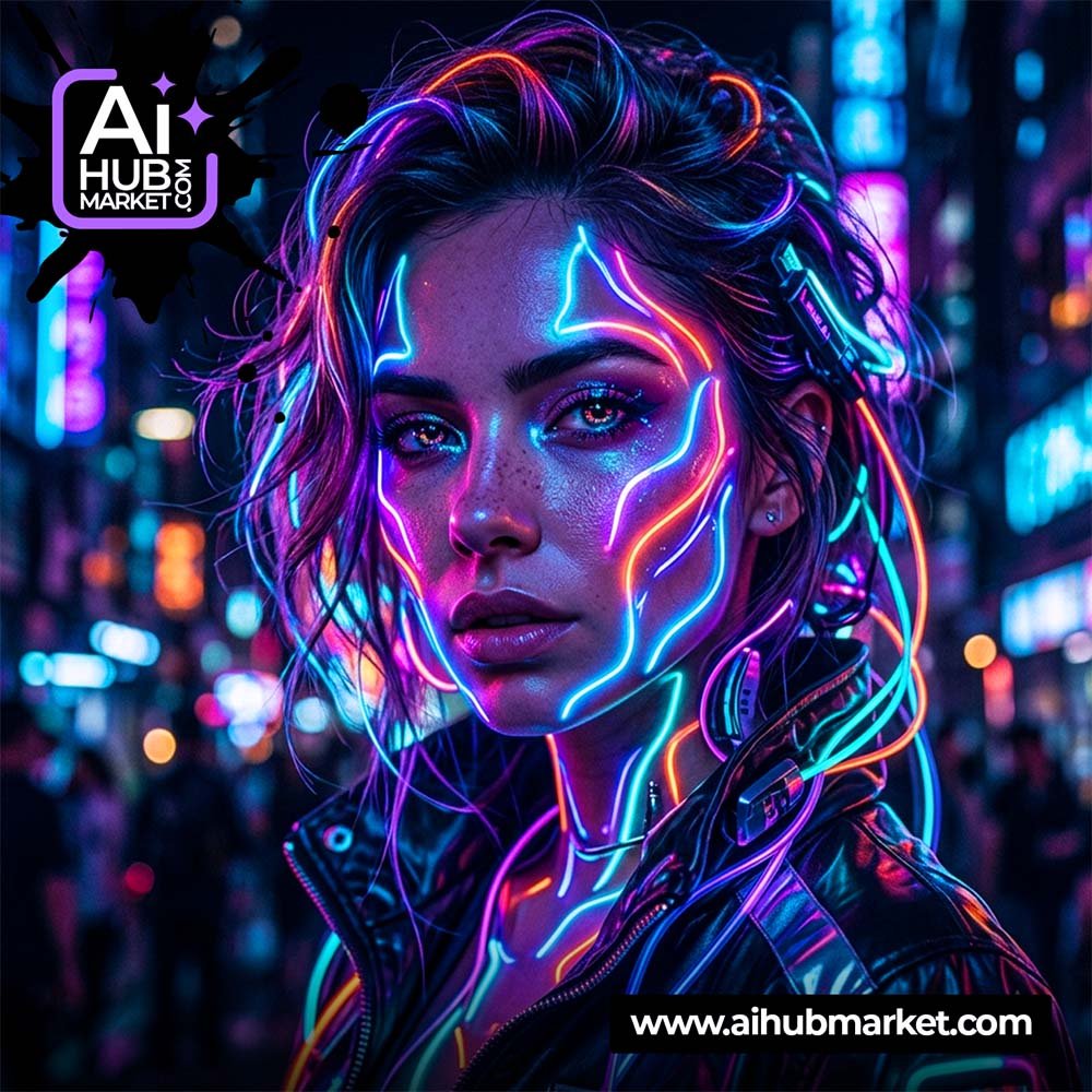 AI neon portrait prompt for vibrant digital artwork