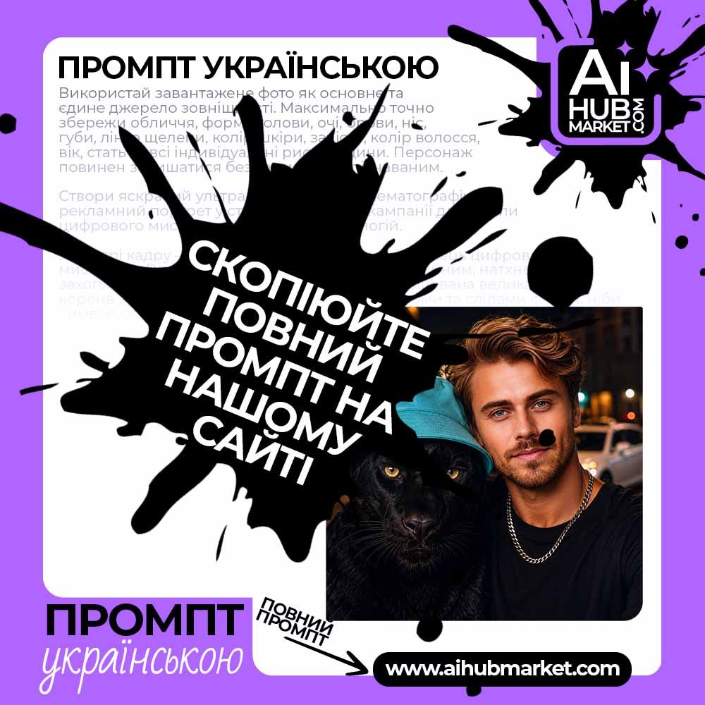 Промпт Нічний urban-портрет із чорною пантерою