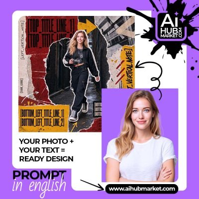 A vibrant urban poster featuring a torn-collage style with customizable text and photo.