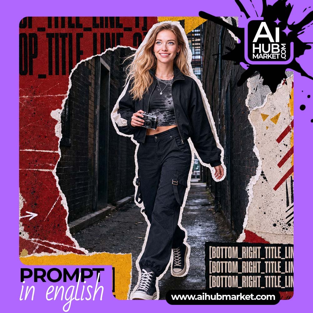 Prompt Urban Poster in Torn-Collage Style