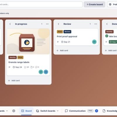 ZLADNO team board with lists, cards and task status