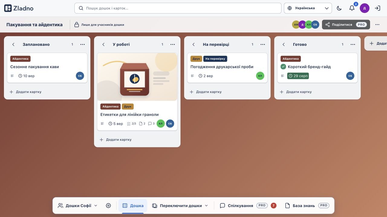 ZLADNO team workspace interface
